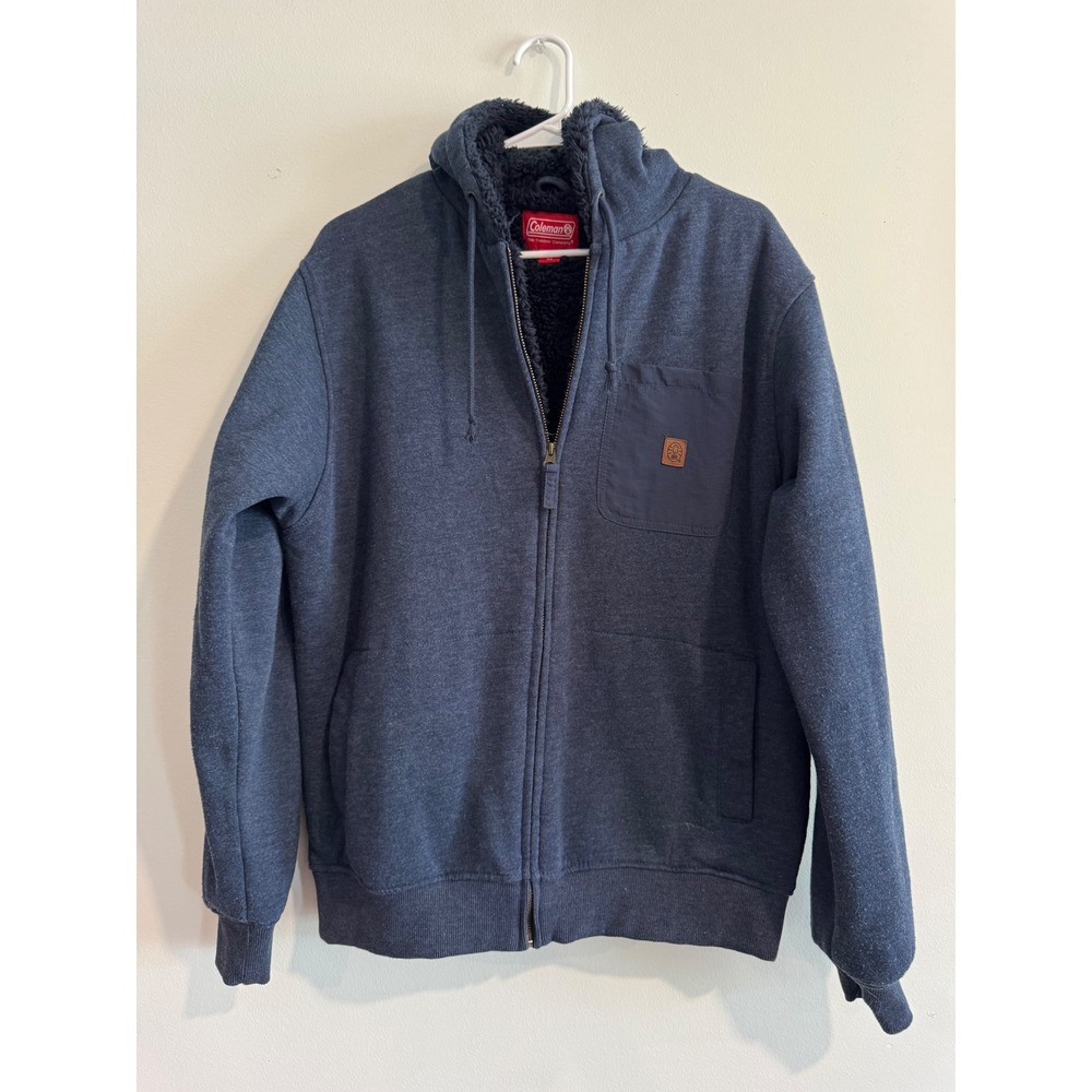 Coleman Sherpa Lined Full Zip Hoodie Mens Size M Navy Blue Utility Jacket‎